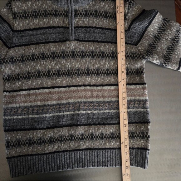 Sundance 100% Lambswool Knit 1/4 Zip Fair Isle Nordic Sweater Gray Tan Black L - Picture 10 of 13